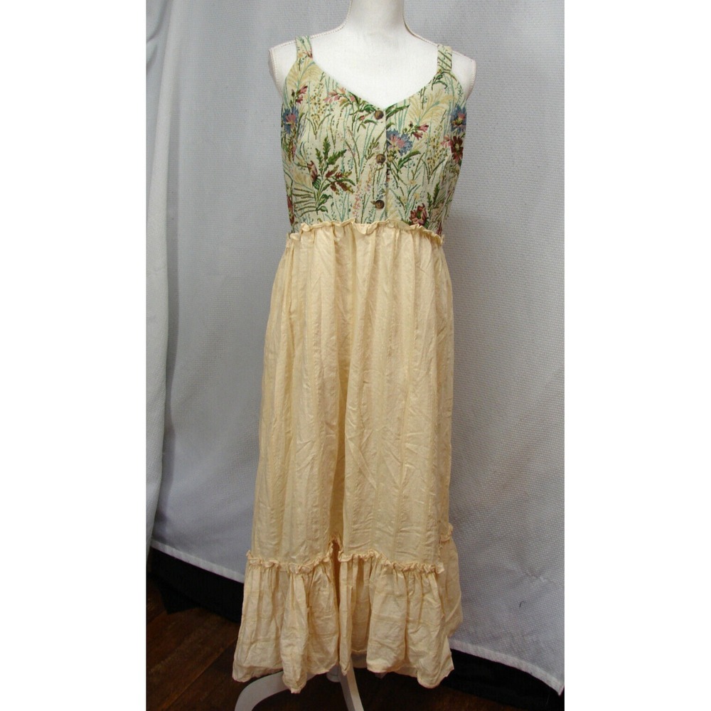 Cider Tapestry Cotton Mixed Media Boho Floral Jumper Maxi Dress Pinafore 1XL